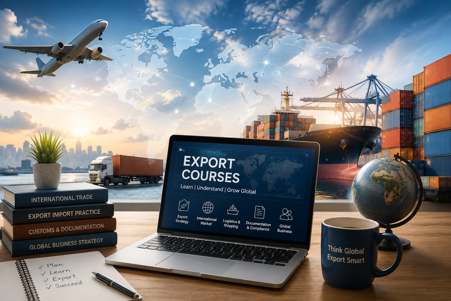 Export courses, global trade, and shipping learning visual